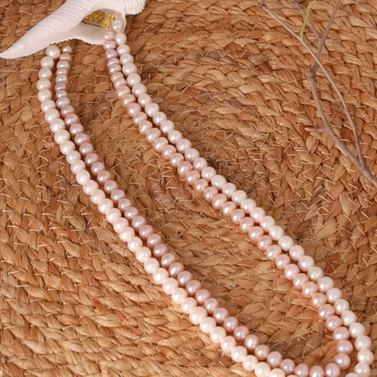 Blush- Classic Natural Freshwater White and Rose Pink Pearl necklace
