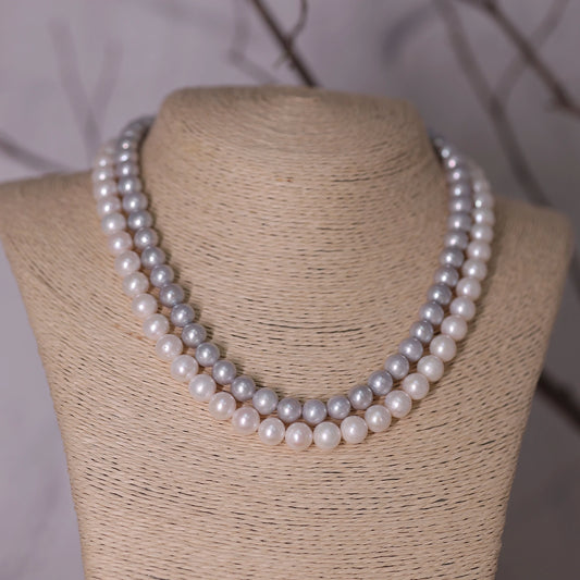 Silvia- Grey and White Double Layer necklace