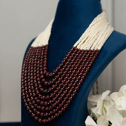 Aarna- Natural Round Rubies with an amalgamation of Pearl layered in a timeless Haar