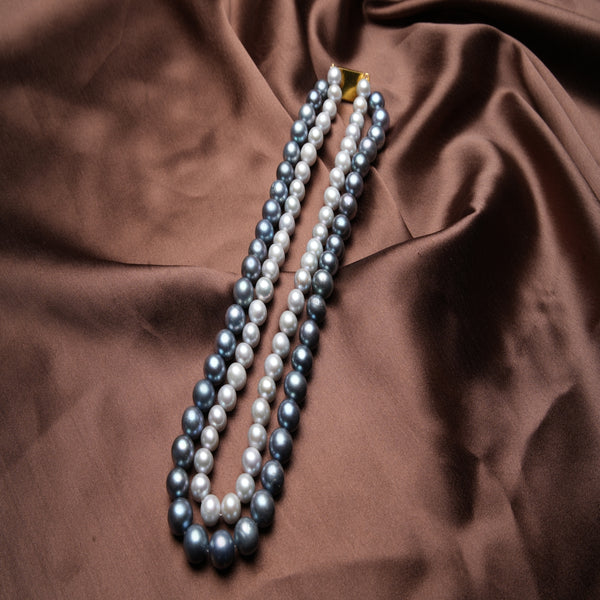 Amiyah- Double layer of grey and white fresh water pearls necklace