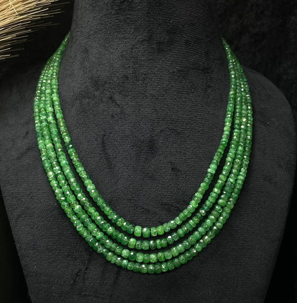 Natural Faceted Emerald Necklace- 4 layers