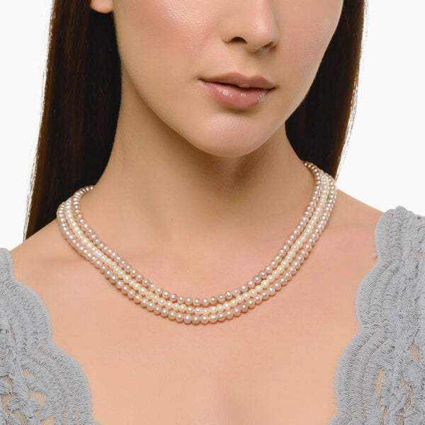 Reena- Classic Freshwater Pearl Necklace in Rose gold and white shade