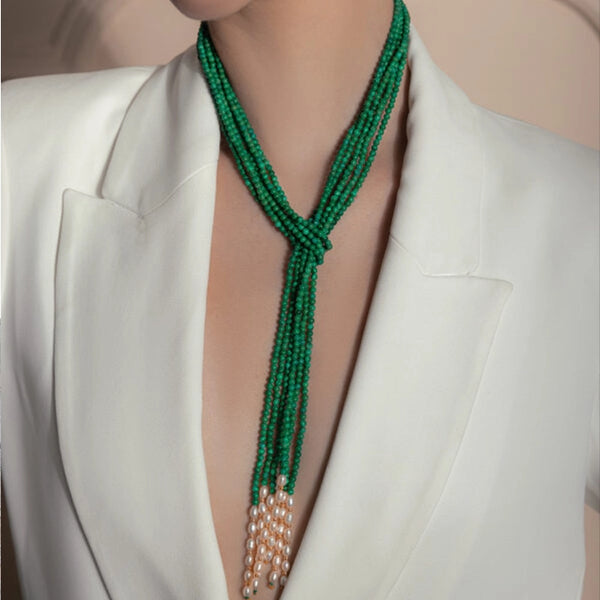 Ashley Malachite Tie necklace- Malachite stone versatile Tie necklace. A classic KL necklace with numerous ways of wearing.