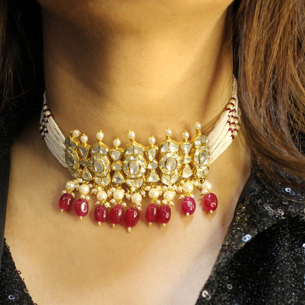 Mrinal choker with rodolite bandhai