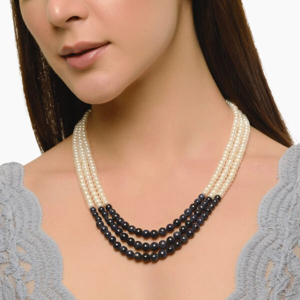 Saha- Double layer of Freshwater pearl necklace with Natural Blue sapphires