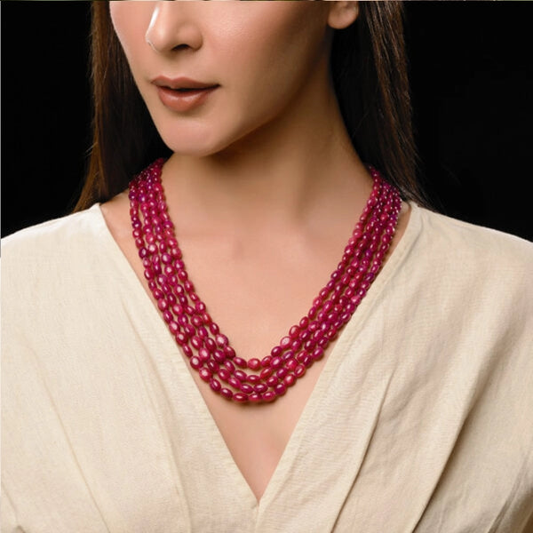 Natural Oval Rubies Mulitlayered Necklace