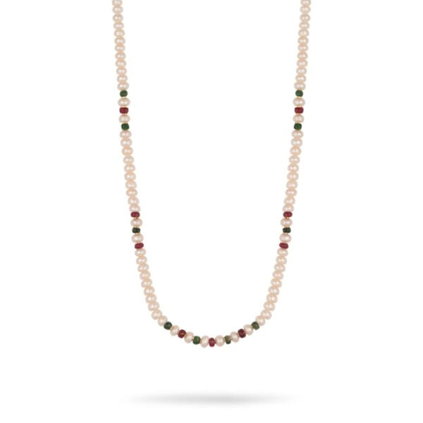 Zoya- A classic blend of Rubies and freshwater Pearls in single strand tied in 22 cts gold rings