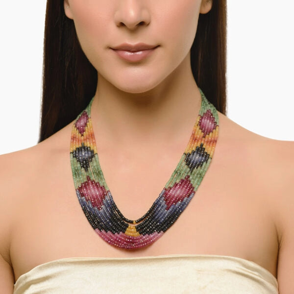 Natural Multi Sapphire Faceted Necklace