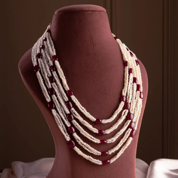 Surkh – Interwined pearl necklace with Rubies