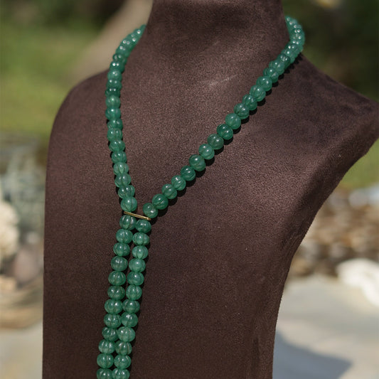 Aneeza-Green Onyx Quartz beads Pumpkin shape necklace with 925 Silver Patti