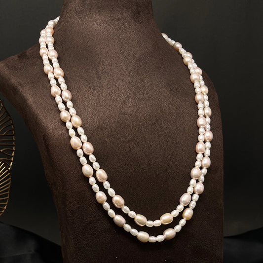 Anzar - Double layer of beautiful Rose gold and white shade of Freshwater Pearl necklace