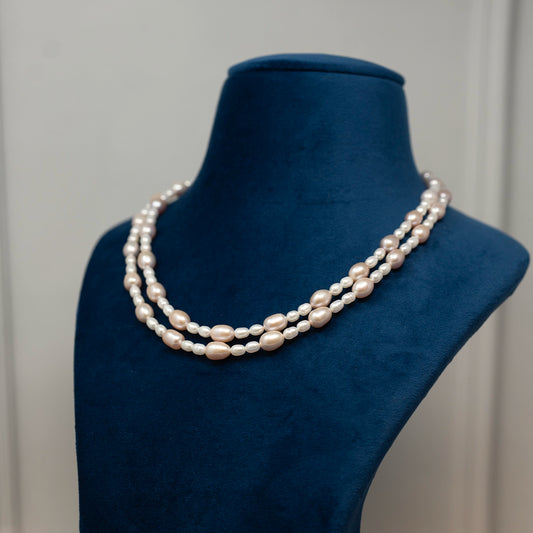 Anzar - Double layer of beautiful Rose gold and white shade of Freshwater Pearl necklace