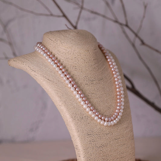 Blush- Classic Natural Freshwater White and Rose Pink Pearl necklace