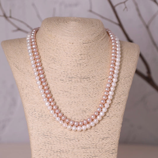 Blush- Classic Natural Freshwater White and Rose Pink Pearl necklace