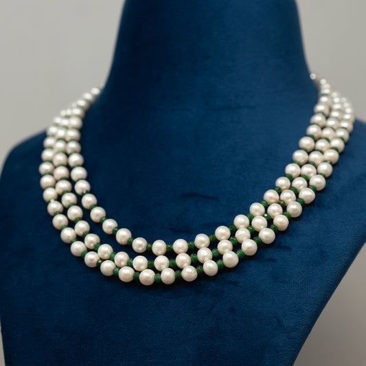 Sevali- Ethereal blend of Natural Freshwater Pearls and Green Onyx Necklace