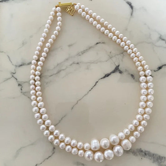Mirana- Double layer of classic white shde of Freshwater Pearl necklace