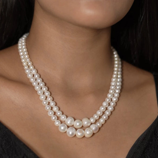 Mirana- Double layer of classic white shde of Freshwater Pearl necklace