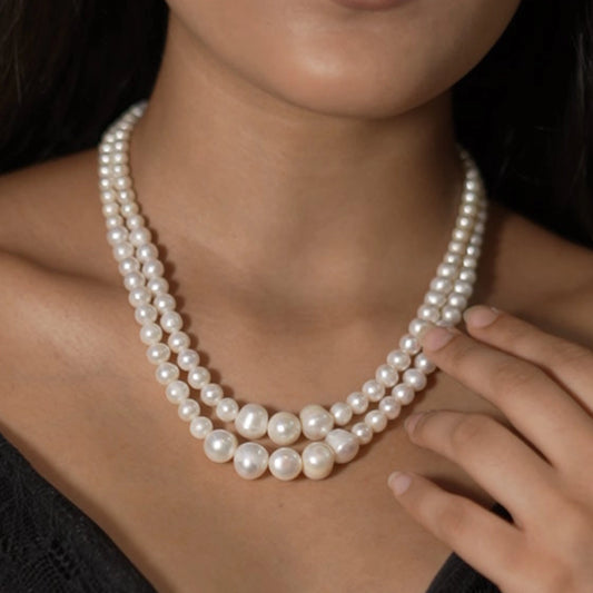 Mirana- Double layer of classic white shde of Freshwater Pearl necklace