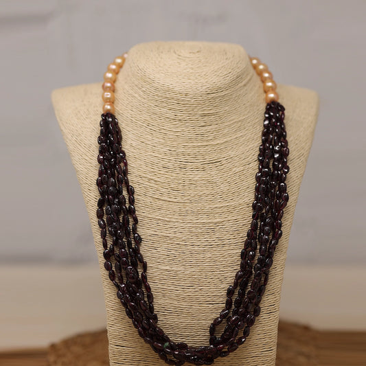 Mourima- Garnet layered necklace with Pearls