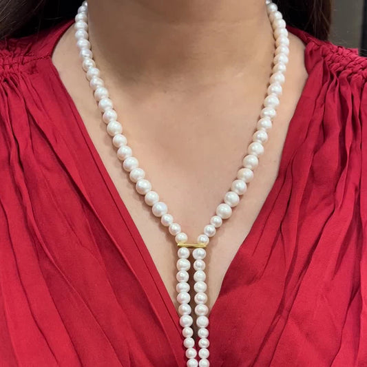 Narmeen- Soft and flexible Pearl necklace with 925 silver patti in the centre