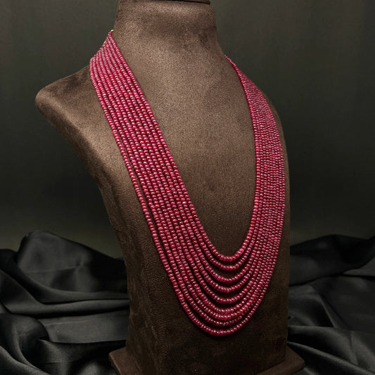 Natural Plain Rubies Necklace Multilayer- Bright Red Shade