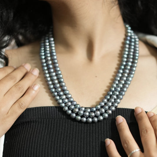 Olena- Charcoal Grey shade Freshwater Pearl necklace