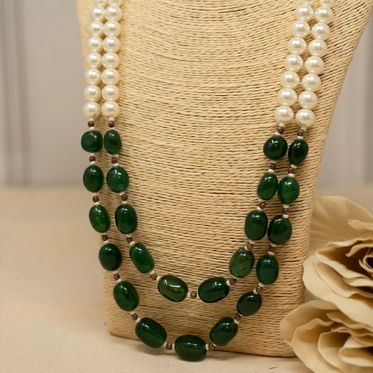 Palaksi- Cultured Pearls with a blend of Dark Green Onyx neckalce