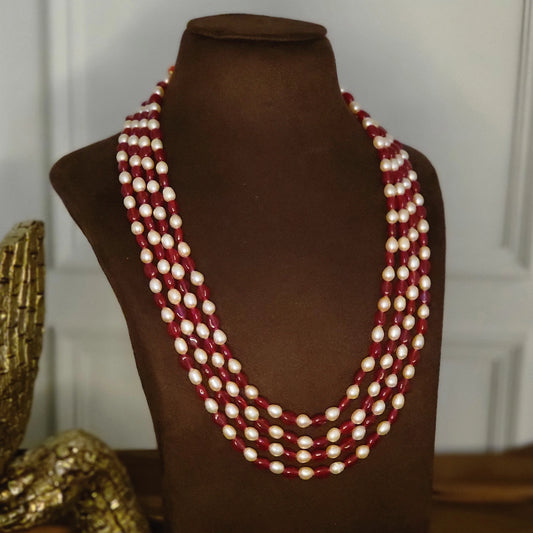 Ratna- Amalgamation of Freshwater Pearls with Natural Rubies necklace