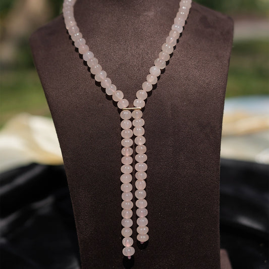 Rosa-Gorgeous and versatile Rose Quartz Pumpkin beads necklace with 925 silver Patti