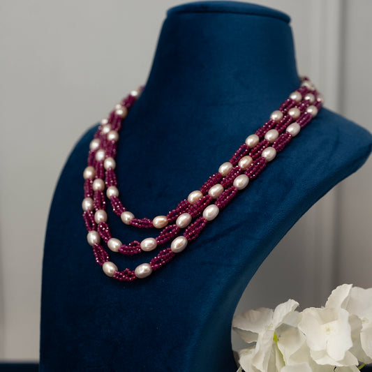 Sakura- Red onyx faceted beads and natural pearls brings