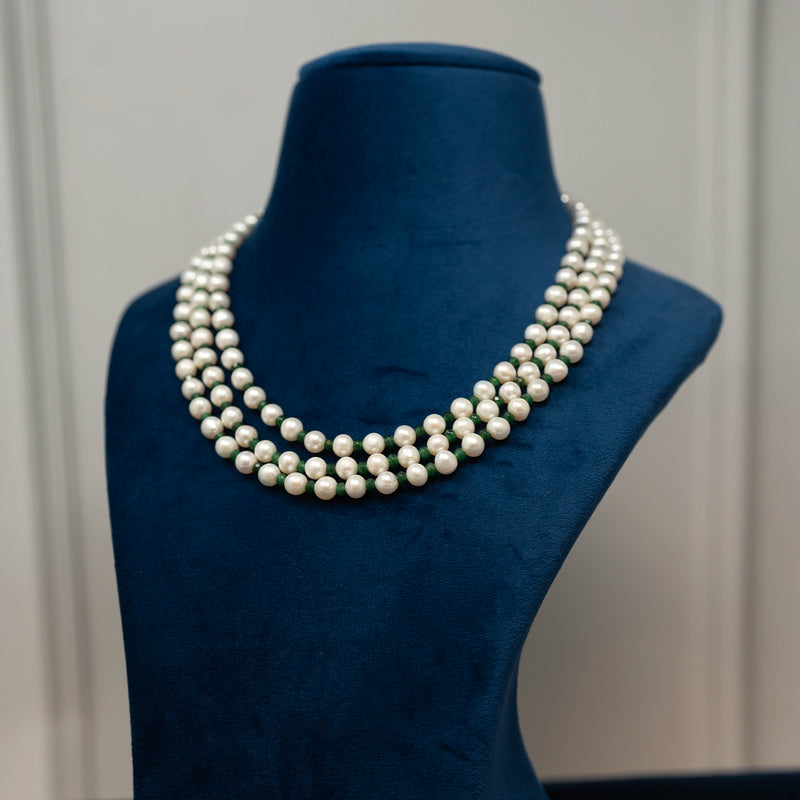Sevali- Ethereal blend of Natural Freshwater Pearls and Green Onyx Necklace